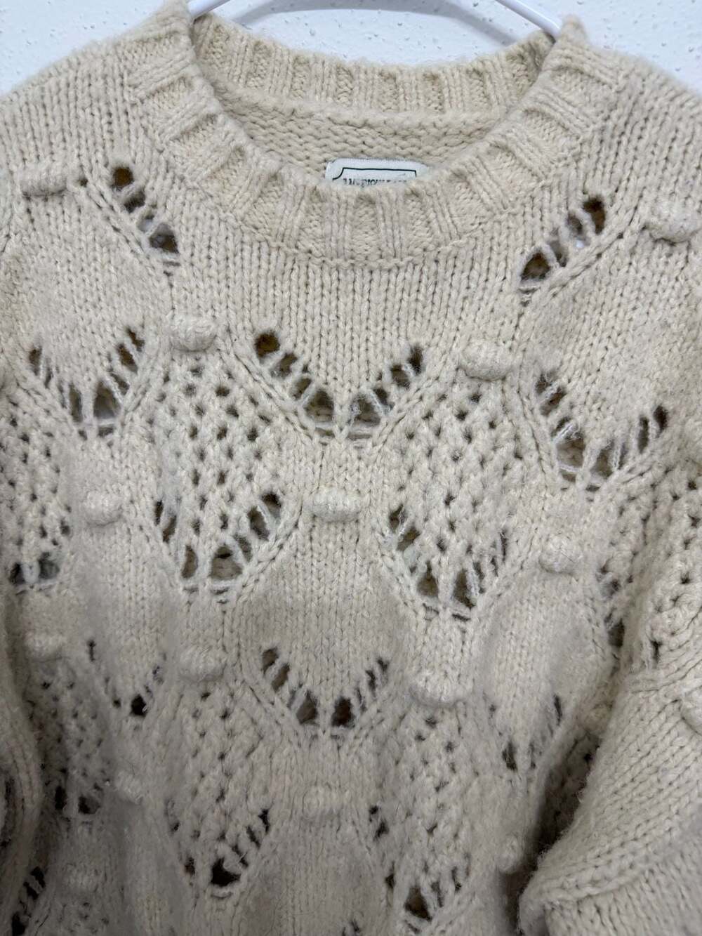 American Eagle Cream Pointelle Bobble Knit Sweater Size S - Picture 3 of 4
